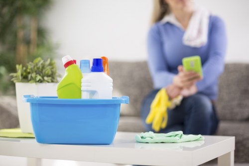 Cleaner restoring a fabric sofa with specialized equipment