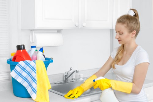 Technician inspecting a carpeted area before cleaning